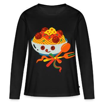 Spaghettis joyeux aux boulettes de viande - T-shirt manches longues Premium bio Femme - noir - Devant - Julia (174cm)