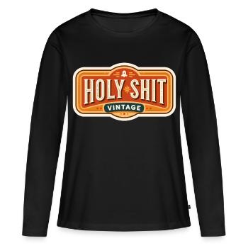 Holy Shit Vintage Badge - Frauen Premium Bio Langarmshirt - Schwarz - Vorne - Julia (174cm)
