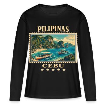 Philippinen Cebu Vintage Reisemarke - Frauen Premium Bio Langarmshirt - Schwarz - Vorne - Julia (174cm)