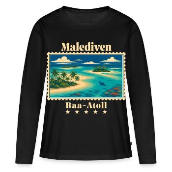 Marque de voyage vintage Maldives Baa Atoll - T-shirt manches longues Premium bio Femme - noir - Devant - Julia (174cm)