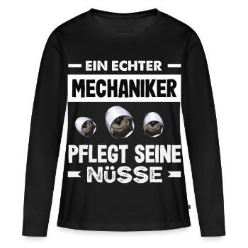 Ein Echter Mechaniker Pflegt Seine Nüsse Kfz Auto - Frauen Premium Bio Langarmshirt - Schwarz - Vorne - Julia (174cm)