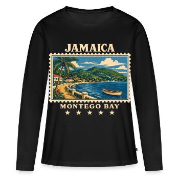 Marque de voyage vintage Jamaica Montego Bay - T-shirt manches longues Premium bio Femme - noir - Devant - Julia (174cm)