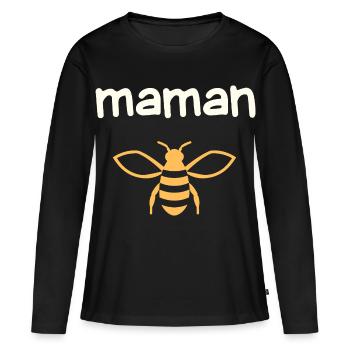 Maman Abeille sur Noir - T-shirt manches longues Premium bio Femme - noir - Devant - Julia (174cm)