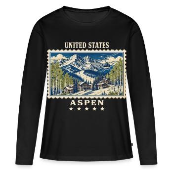 Marque de voyage vintage Aspen USA - T-shirt manches longues Premium bio Femme - noir - Devant - Julia (174cm)