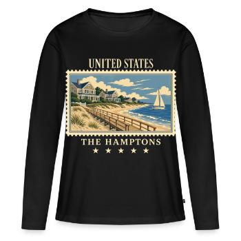 USA La marque de voyage vintage des Hamptons - T-shirt manches longues Premium bio Femme - noir - Devant - Julia (174cm)