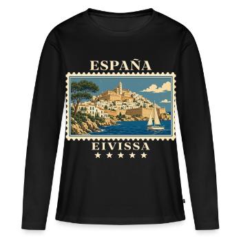 Spanien Eivissa Vintage Reisemarke - Frauen Premium Bio Langarmshirt - Schwarz - Vorne - Julia (174cm)