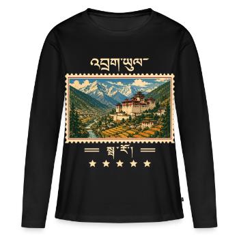 Marque de voyage vintage Bhoutan Paro - T-shirt manches longues Premium bio Femme - noir - Devant - Julia (174cm)