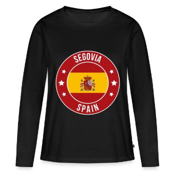 Insigne du drapeau rond de Ségovie Espagne - T-shirt manches longues Premium bio Femme - noir - Devant - Julia (174cm)