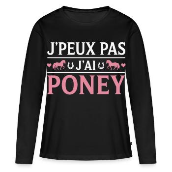 Poney Cadeau humour personnalisé - T-shirt manches longues Premium bio Femme - noir - Devant - Julia (174cm)