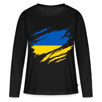 Ukraine Drapeau Ukrainien Ukrainienne - T-shirt manches longues Premium bio Femme - noir - Devant - Julia (174cm)