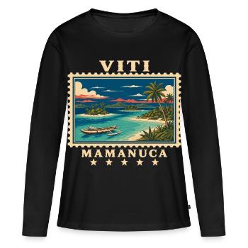 Marque de voyage vintage Mamanuca aux Fidji - T-shirt manches longues Premium bio Femme - noir - Devant - Julia (174cm)