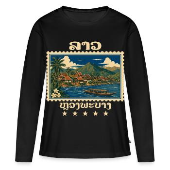 Laos Luang Prabang Marque de voyage vintage - T-shirt manches longues Premium bio Femme - noir - Devant - Julia (174cm)