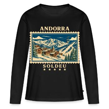 Andorra Soldeu Vintage Reisemarke - Frauen Premium Bio Langarmshirt - Schwarz - Vorne - Julia (174cm)