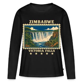Marque de voyage vintage aux chutes Victoria du Zimbabwe - T-shirt manches longues Premium bio Femme - noir - Devant - Julia (174cm)