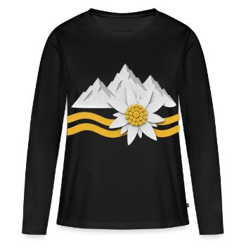 Montagnes des Alpes avec des fleurs d’Edelweiss Paysage naturel - T-shirt manches longues Premium bio Femme - noir - Devant - Julia (174cm)
