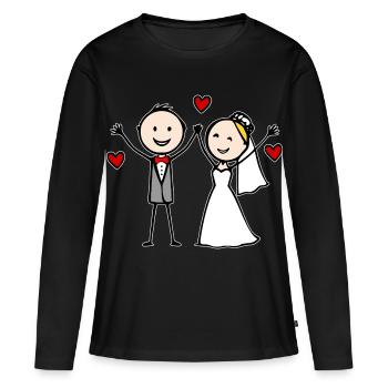 Dessin animé du couple de mariés joyeux - T-shirt manches longues Premium bio Femme - noir - Devant - Julia (174cm)