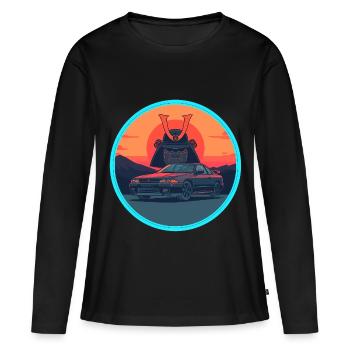 Retro 90s JDM Samurai Kabuto Warrior Sports Car - Women's Premium Organic Long Sleeve Shirt - black - Front - Julia (174cm)