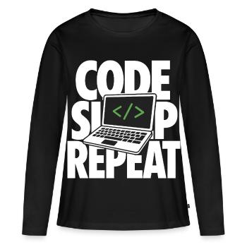 Programmeur de répétition en sommeil de code - T-shirt manches longues Premium bio Femme - noir - Devant - Julia (174cm)