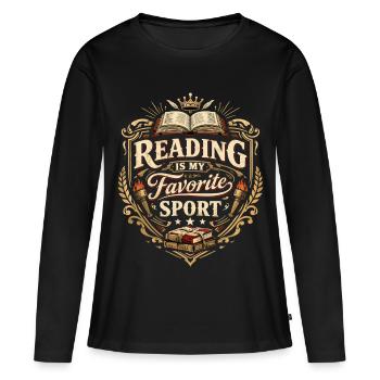 Vintage Coat of Arms: Reading is my favorite sport - Women's Premium Organic Long Sleeve Shirt - black - Front - Julia (174cm)