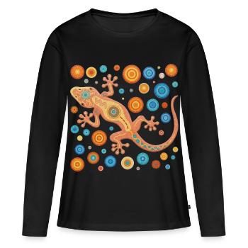 Gecko orange dans un style mosaïque coloré - T-shirt manches longues Premium bio Femme - noir - Devant - Julia (174cm)