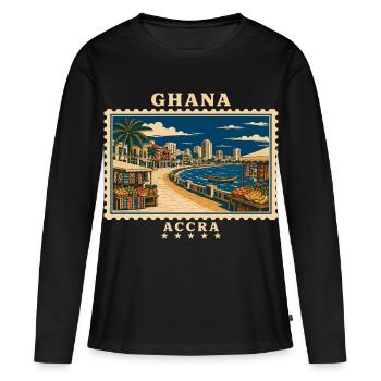 Marque de voyage vintage Ghana Accra - T-shirt manches longues Premium bio Femme - noir - Devant - Julia (174cm)