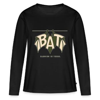 BAT – Jeu de batte suspendue et jeu de mots - T-shirt manches longues Premium bio Femme - noir - Devant - Julia (174cm)