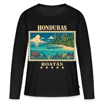 Honduras Roatán Vintage Reisemarke - Frauen Premium Bio Langarmshirt - Schwarz - Vorne - Julia (174cm)