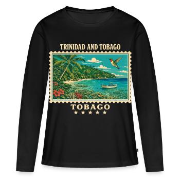 Marque de voyage vintage de Trinité-et-Tobago - T-shirt manches longues Premium bio Femme - noir - Devant - Julia (174cm)