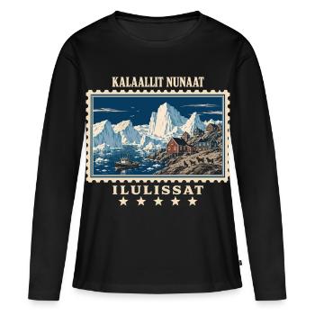 Grönland Ilulissat Vintage Reisemarke - Frauen Premium Bio Langarmshirt - Schwarz - Vorne - Julia (174cm)
