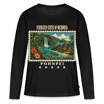 Micronesia Pohnpei Marque de voyage vintage - T-shirt manches longues Premium bio Femme - noir - Devant - Julia (174cm)