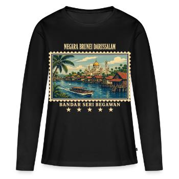 Brunei Bandar Seri Begawan Vintage Reisemarke - Frauen Premium Bio Langarmshirt - Schwarz - Vorne - Julia (174cm)