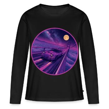 Retro 80er JDM Coupé Galaxy Highway Circle Emblem - Frauen Premium Bio Langarmshirt - Schwarz - Vorne - Julia (174cm)