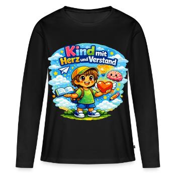 Kind mit Herz und Verstand - Frauen Premium Bio Langarmshirt - Schwarz - Vorne - Julia (174cm)