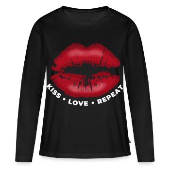 Kiss, love, repeat! Kissable Lips with Lipstick - Women's Premium Organic Long Sleeve Shirt - black - Front - Julia (174cm)