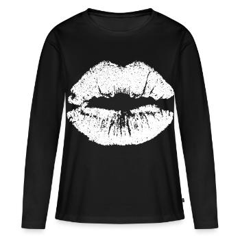 Kissable Lips with Lipstick Lip Imprint White - Women's Premium Organic Long Sleeve Shirt - black - Front - Julia (174cm)