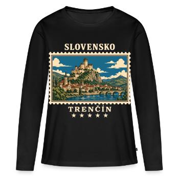 Slowakei Trenčín Vintage Reisemarke - Frauen Premium Bio Langarmshirt - Schwarz - Vorne - Julia (174cm)