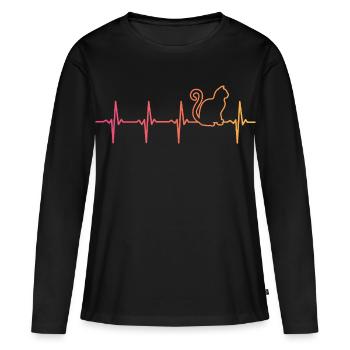 Sunset chat battement de coeur chats - T-shirt manches longues Premium bio Femme - noir - Devant - Julia (174cm)