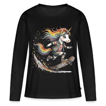 Skater Unicorn Skate & Shine - Women's Premium Organic Long Sleeve Shirt - black - Front - Julia (174cm)