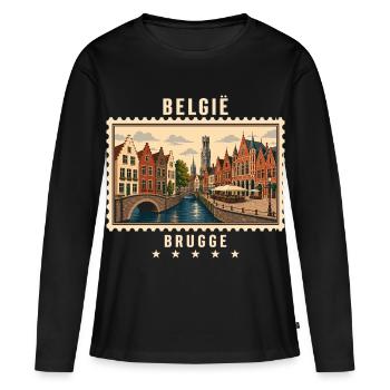 Belgien Brugge Vintage Reisemarke - Frauen Premium Bio Langarmshirt - Schwarz - Vorne - Julia (174cm)