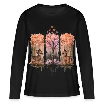 Fawn Watercolor Forest Heart Nature Gift - Women's Premium Organic Long Sleeve Shirt - black - Front - Julia (174cm)