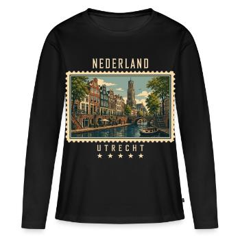 Niederlande Utrecht Vintage Reisemarke - Frauen Premium Bio Langarmshirt - Schwarz - Vorne - Julia (174cm)