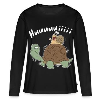 Hui – Schnecke reitet Schildkröte Cartoon - Frauen Premium Bio Langarmshirt - Schwarz - Vorne - Julia (174cm)
