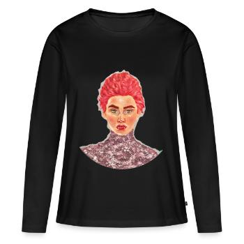 Texturiertes, glänzendes rotes Porträt - Frauen Premium Bio Langarmshirt - Schwarz - Vorne - Julia (174cm)