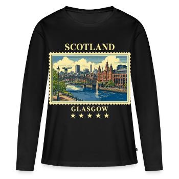 Schottland_Glasgow_Vintage_Reisemarke - Frauen Premium Bio Langarmshirt - Schwarz - Vorne - Julia (174cm)