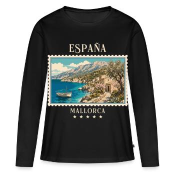 Spanien Mallorca Vintage Reisemarke - Frauen Premium Bio Langarmshirt - Schwarz - Vorne - Julia (174cm)