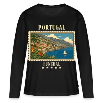 Portugal Funchal Vintage Travel Brand - Women's Premium Organic Long Sleeve Shirt - black - Front - Julia (174cm)