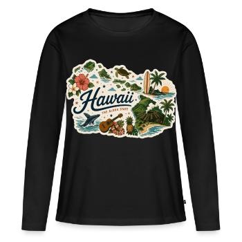 Vintage Hawaii Aloha State Reiseaufkleber - Frauen Premium Bio Langarmshirt - Schwarz - Vorne - Julia (174cm)