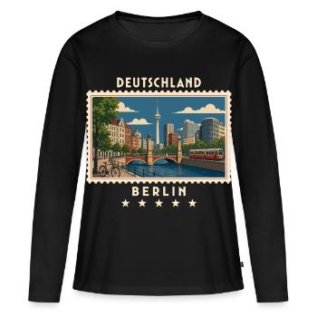 Deutschland Berlin Vintage Reisemarke - Frauen Premium Bio Langarmshirt - Schwarz - Vorne - Julia (174cm)