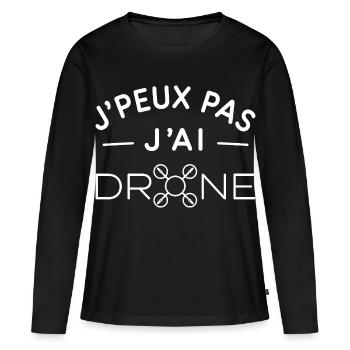 Drone Humour Cadeau Passionné de Pilotage - T-shirt manches longues Premium bio Femme - noir - Devant - Julia (174cm)