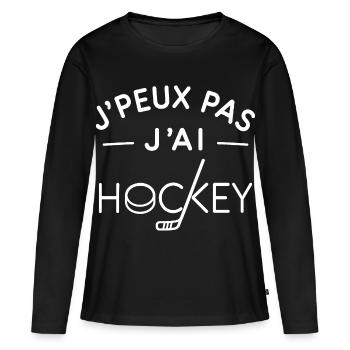 Hockey Humour Cadeau Fan de Sport sur Glace - T-shirt manches longues Premium bio Femme - noir - Devant - Julia (174cm)